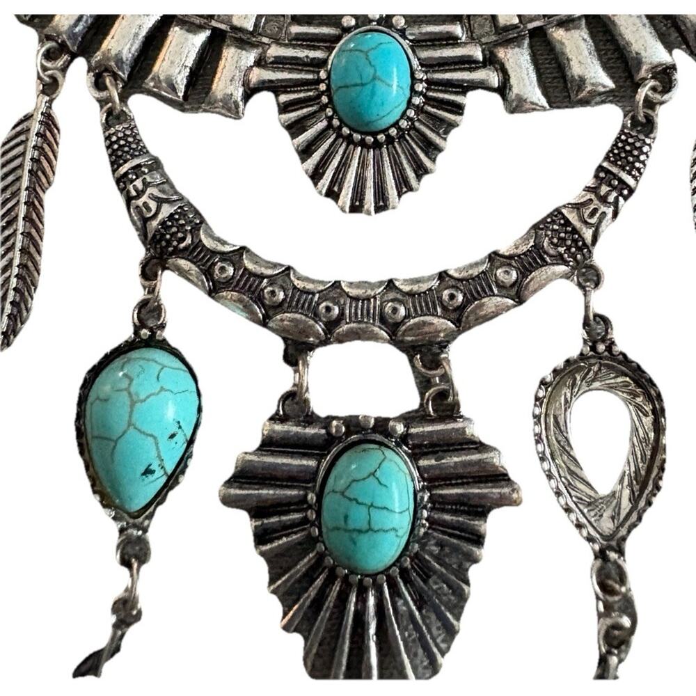 Idyllwind Miranda Lambert Silver Tone Turquoise Feather Bib Statement Necklace - Picture 7 of 7